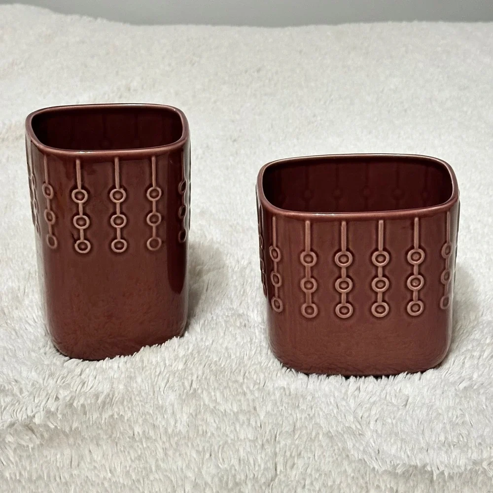 IKEA Garsam Ceramic Vase/Planter St  Mauve Excellent Embossed Geometric MCM Boho